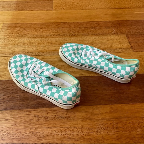 Vans Teal & White Checkered Canvas Classic Lace Up Sneakers - EUC Only Worn Once - Picture 2 of 7